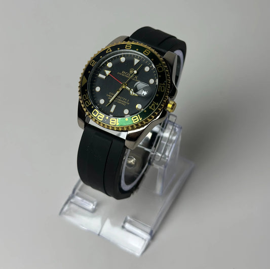Rolex GMT‑Master II “Black‑Gold-Green” – Rubber Strap