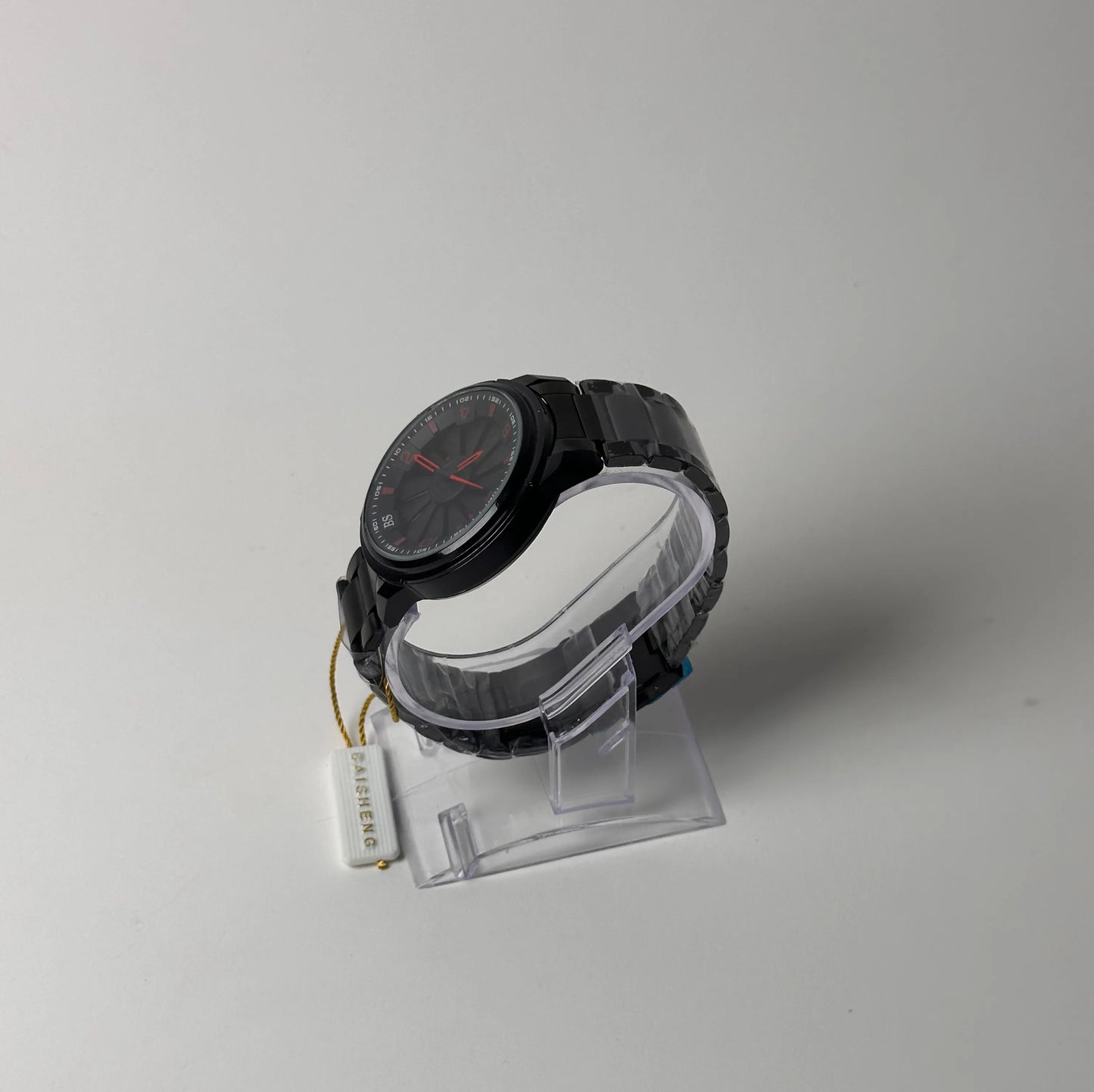 Baisheng Turbine Dial Watch – Black & Red, Metal Bracelet