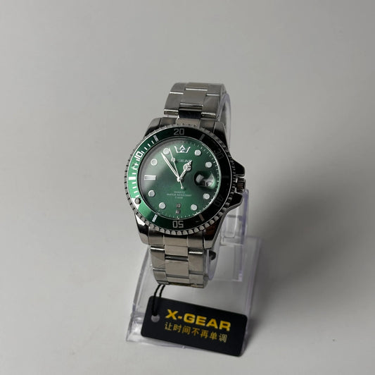X‑Gear Men’s Watch – Green Dial, Green Rotating Bezel